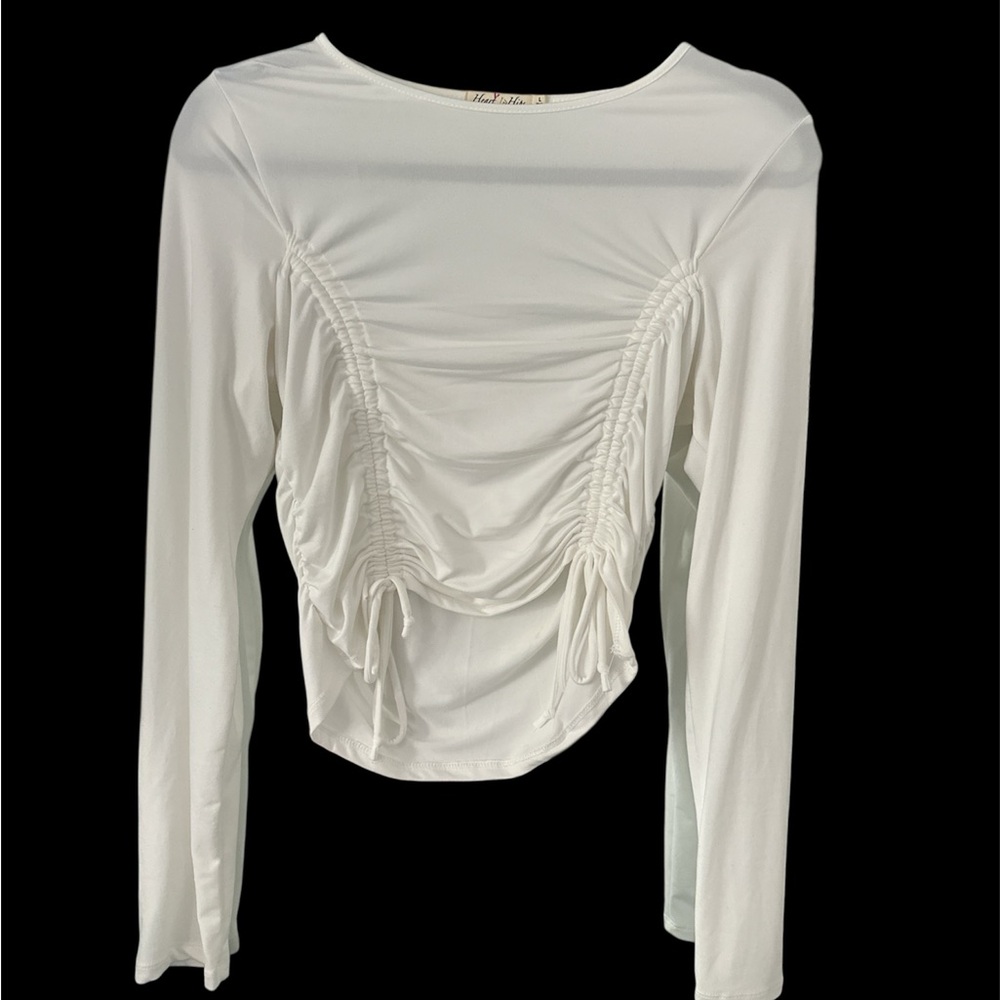 Fashion Nova White Ruched Long Sleeve Top